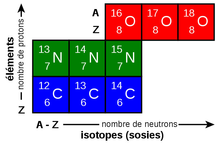 <b>Classification des isotopes</b><div><i>700px-Isotope_CNO.svg par Lucquessoy via Wikimédia Commons, CC-BY-SA-3.0, https://commons.wikimedia.org/wiki/File:Isotope_CNO.svg&nbsp;</i><b><br></b></div>