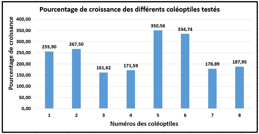 <b>Pourcentage de croissance des différents coléoptiles testés</b>