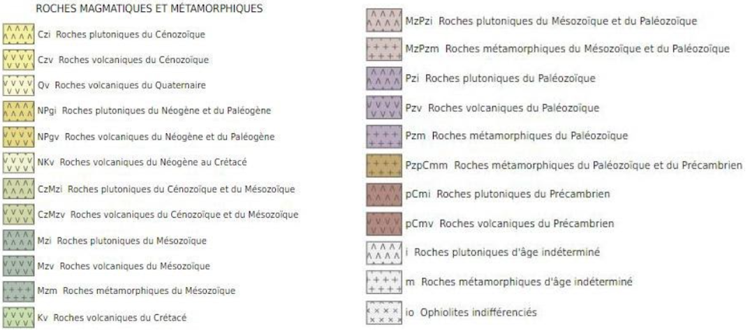 <b>Roches magmatiques et métamorphiques de la carte de France</b>